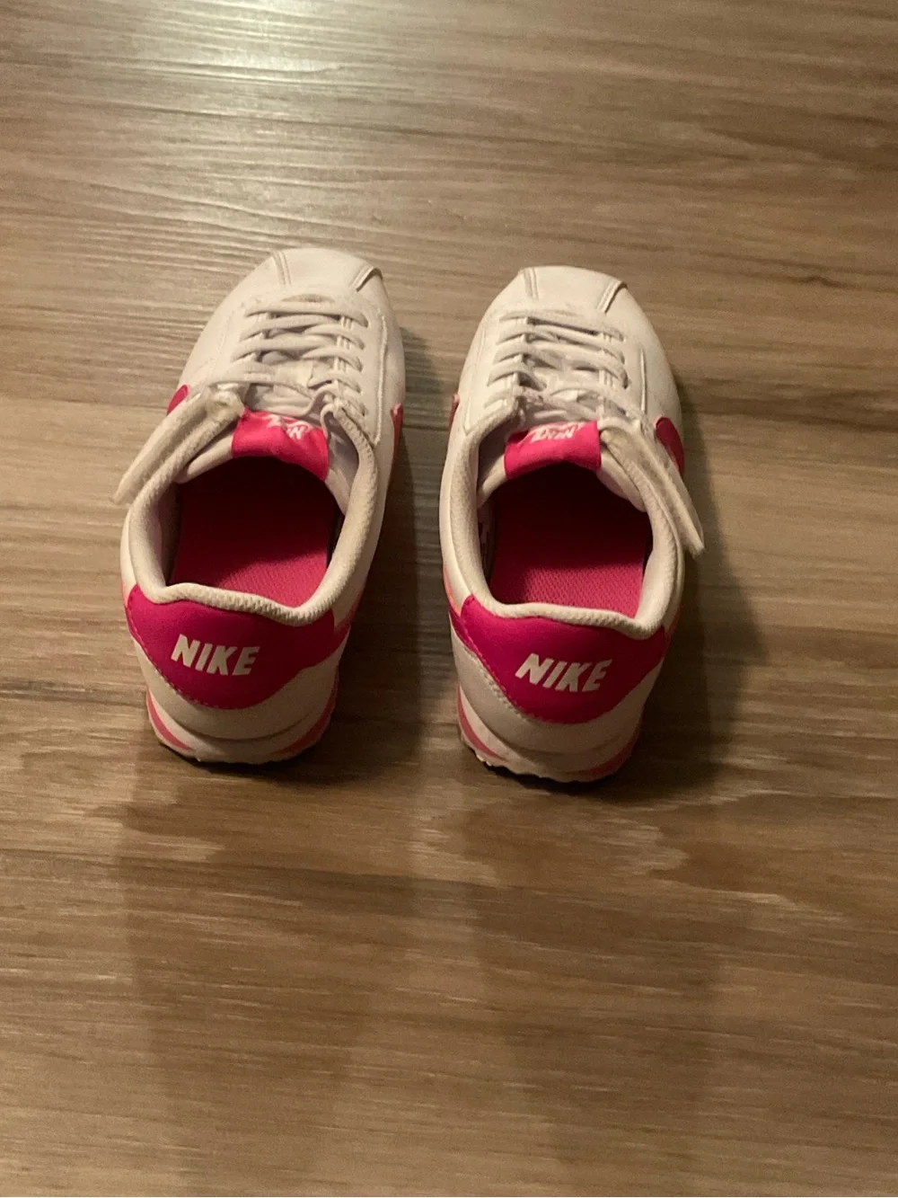 Nike Kids Cortez White Sneakers with Pink Swoosh